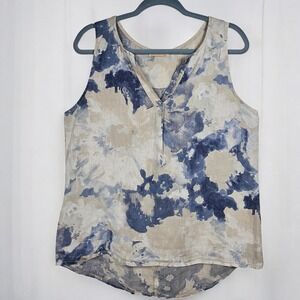 Lands Downunder Sleeveless‎ Top Woman Medium Linen Blend Abstract Print, Italy